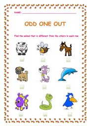 English Worksheet: Pets and farm animals odd one out