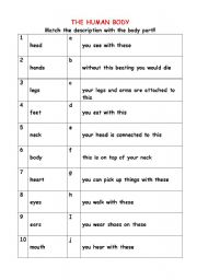 English worksheet: Human Body - descriptions 