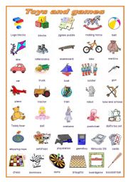 English Worksheet: Toys and games, a pictionary (editable)