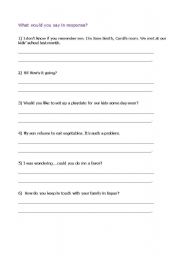 English Worksheet: for adults: What would you say in response?