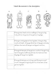 English Worksheet: Match the monster to the description.