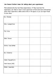 English worksheet: Talking about experiences Grammar Practice Present Prefect Tense