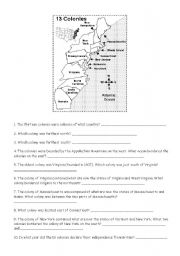 English worksheet: the 13 colonies