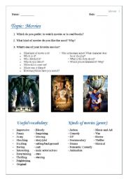 English Worksheet: Movies