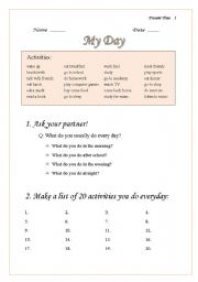 English worksheet: My day - Present Simple