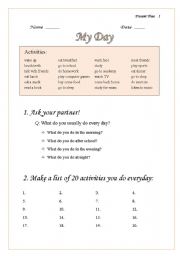 English Worksheet: My day - Present Simple