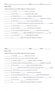 English Worksheet: some/any