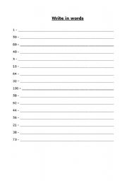 English worksheet: Write in words