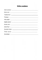 English worksheet: Write numbers