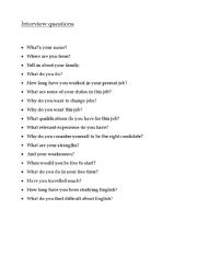 English worksheet: Interview questions