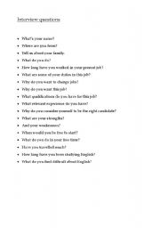 English Worksheet: Interview questions
