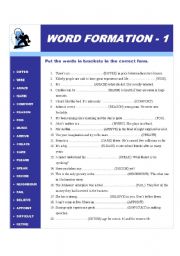 English Worksheet: Word formation - part 1 - 50 SENTENCES - fully editable (reuploaded)