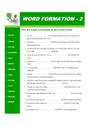 English Worksheet: Word formation - part 2 - 30 SENTENCES - fully editable - new!!!