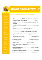 English Worksheet: Word formation - part 3 - 30 SENTENCES - fully editable - new!!!
