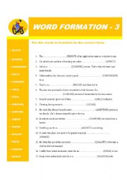 English Worksheet: Word formation - part 3 - 30 SENTENCES - fully editable - new!!!