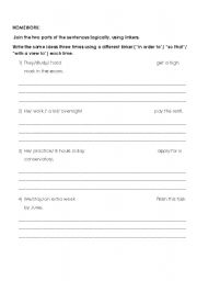 English Worksheet: Linkers of result