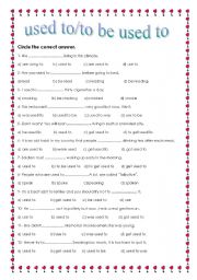 English Worksheet: used to/to be used to/to get used to