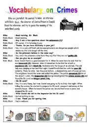 English Worksheet:  Crime Vocabulary & Reading