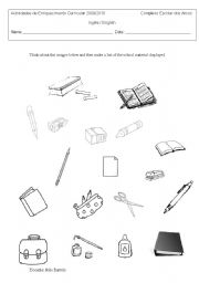 English Worksheet: School Material