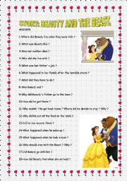 English Worksheet: STORY THE BEAUTY AND THE BEAST