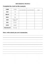 English worksheet: Describing people (Me and my friends)