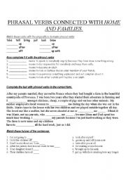 English worksheet: Phrasal verbs connected with home and families