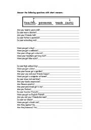 English worksheet: Short Answers