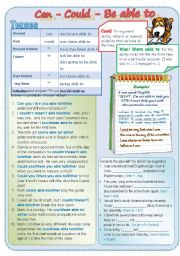 English Worksheet: Can-Could-Be able to