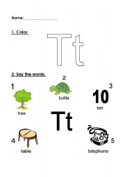 English Worksheet: letter Tt