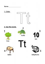 English worksheet: letter Tt