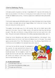 English Worksheet: Clints Birthday Party