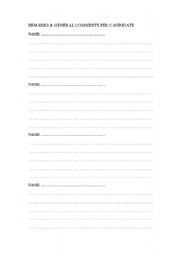 English worksheet: SHEET FOR REMARKS PER STUDENT