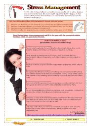 English Worksheet: Stress Management (3 pages with answers)