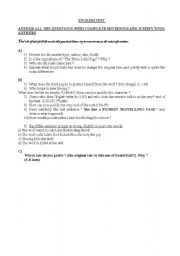 English Worksheet: QUESTIONS TEST 