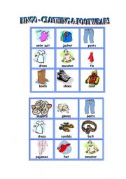 English Worksheet: Bingo- clothing and footwear 3