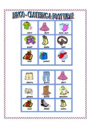 English Worksheet: Bingo- clothing and footwear 1