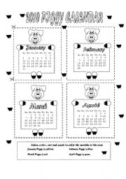 English Worksheet: Piggy Calendar 2010 / 3 pages. Full editable