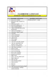 English Worksheet: Classroom language