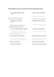 English worksheet: simple past affirmative, questions, negative