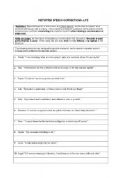 English Worksheet: Reported Speech Exercise- Life (Exercise and answer key included)