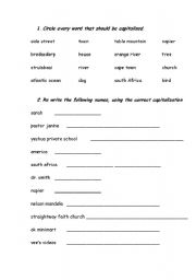 English Worksheet: Capitalising names (proper nouns)