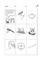 English Worksheet: Initial Sound  * N *  Cut and Paste!  (2 pages)