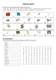 English Worksheet: Classroom objects