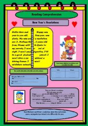 English Worksheet: Mellisas New Year Resolutions