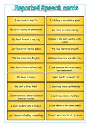 English Worksheet: Reported speech cards - class activity