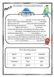 English Worksheet: The alien - Reading comprehension 2/3 (4 pages)