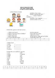 English Worksheet: family,countries,easy adjectives,irregular plural