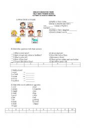 English worksheet: family,countries,easy adjectives,irregular plural