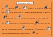 English Worksheet:  a picture story . (space story : a mix of pics and words)