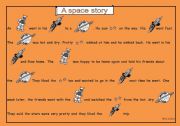 English worksheet:  a picture story . (space story : a mix of pics and words)